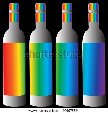 set of decorative colorful bottles in the colors of the rainbow