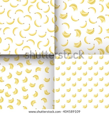 Set of seamless patterns with bananas on white background. Can be used for wallpaper, greeting cards, webpage backgrounds, wrapping paper, scrap booking and textile. Vector illustration. EPS 10.