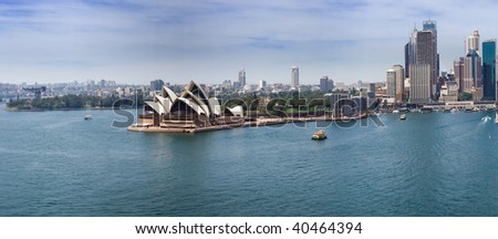 Sydney harbour opera house and downtown panoramic view from bridge