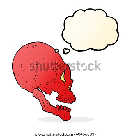 red skull illustration with thought bubble