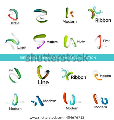 Vector line ribbon logo set. Abstract linear design business icons