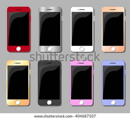 Set of multicolored smartphones flat vector illustration. Smartphone icon flat style. Iphone vector illustration. Smartphone icon picture. Smartphone Icon Drawing. Smartphone Icon Image. 