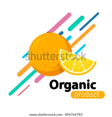 Orange simple background. Organic product sale template. Vector fruit and text.