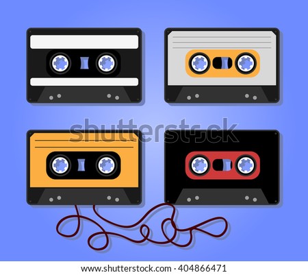 HiFi audio tape / casette. Old school tape. Blue and orange vintage tone vector illustration.