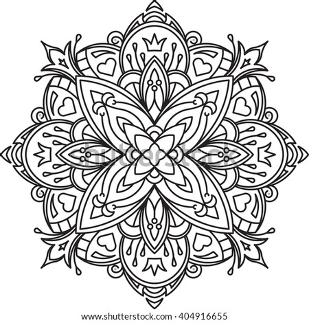Abstract vector black lace design in mono line style - five-finger mandala, ethnic decorative element. Can be used as anti stress therapy.