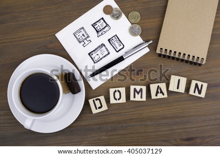 Text: Domain from wooden letters on awooden table
