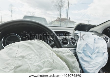 Car Crash air bag, blue,  inscription airbag  Royalty-Free Stock Photo #405074890