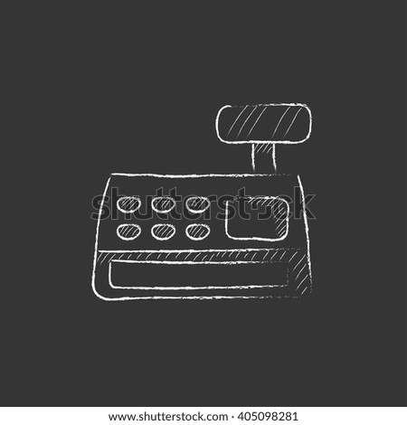 Cash register machine. Drawn in chalk icon.