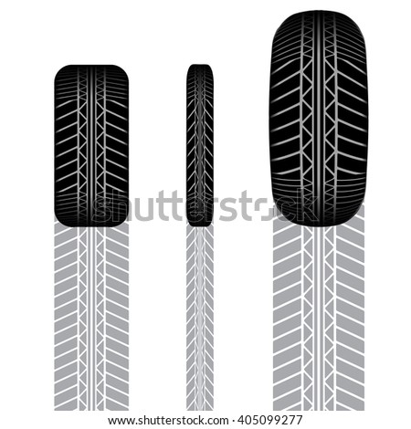 Set of tire tracks different forms with shadows