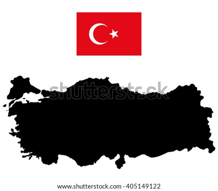Map of Turkey and the official flag on a white background
