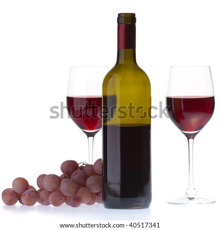Two glasses with dark red wine on a white background. Isolated on white background.