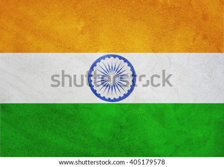 National flag of India on cement grungy wall background texture