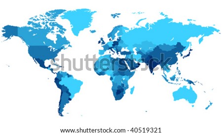 Detailed map of the World with countries in blue colors. Vector illustration.