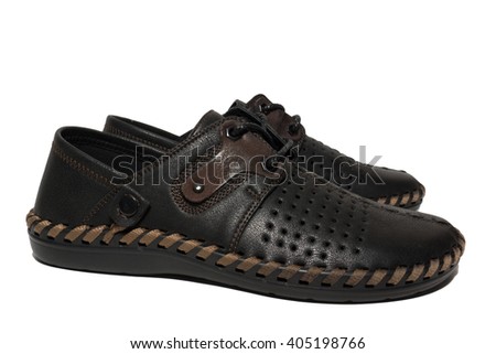 Pair of elegant mens shoes. Fashion shiny leather. Isolated on a white background.