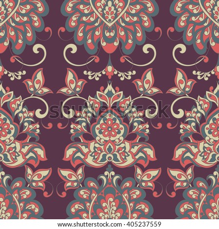 Damask style Vintage seamless Pattern. Colorful vector background