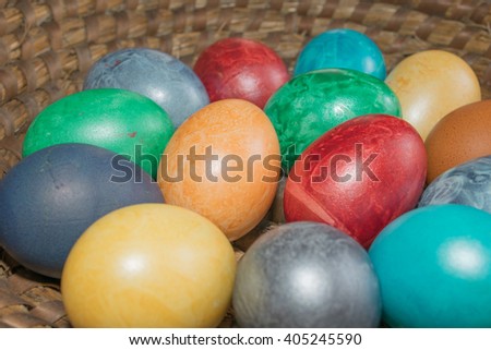 Easter colored eggs in a basket