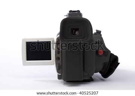 Camcorder. Flipped out LCD screen ready for your image or other idea.