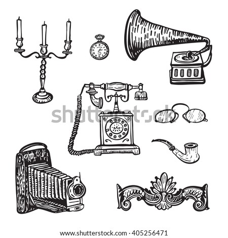 vintage objects vector graphic set
