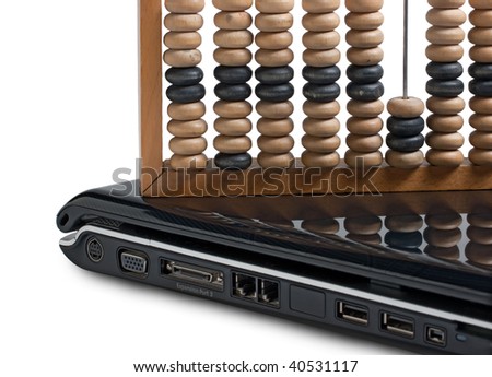 computer and Abacus isolated on a white background