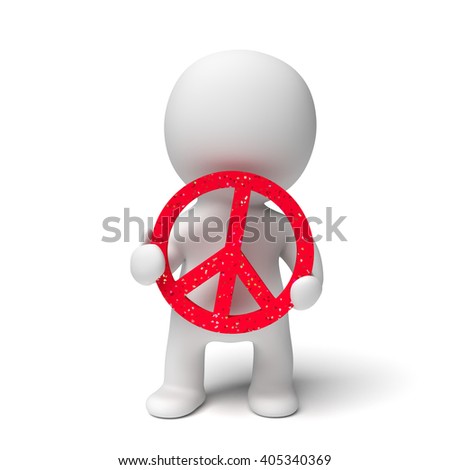 human white 3d person holding a red peace sign with applied colorful glitter (3D illustration isolated on a white background) 