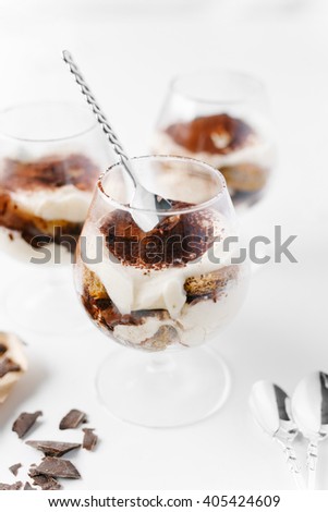 Decorated tiramisu in a glass for weddings, birthdays and events