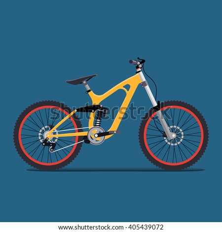 vector illustration flat for extreme sports bike trips in the mountains. tech design on a blue background.