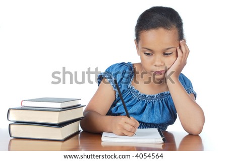 Girl studying in the school a over white background