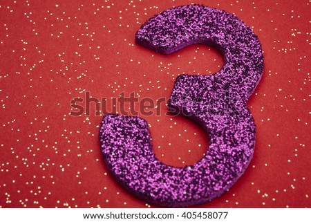 Number three purple color over a red background. Anniversary. Horizontal