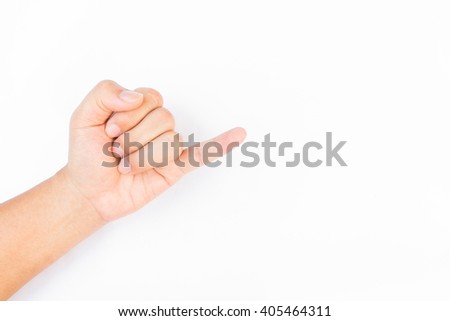 Holding up the little finger on  white background Royalty-Free Stock Photo #405464311