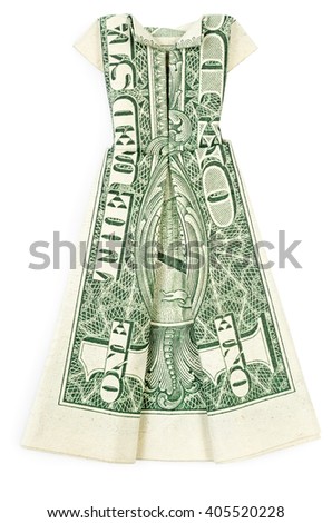 Dollar origami dress isolated on white background