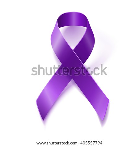 Purple awareness realistic ribbon isolated on white background with drop shadow