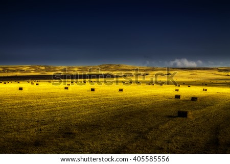 Sunset field, tree and hay bale in Hungary- this photo made by HDR technic
