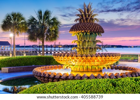 Charleston, South Carolina, USA at the Waterfront Park Pineapple Fountain. Royalty-Free Stock Photo #405588739