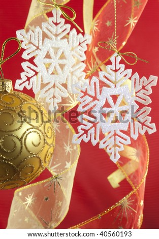 Christmas background with decorations and bow