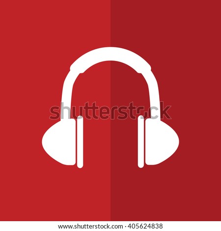 White headphones icon vector illustration. Red background