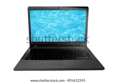 modern computer and water into screen display isolated on white background