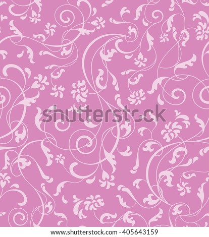 Ornamental floral seamless pattern in light pink and violet pastel color. Floral vector background. Floral and swirl print. Seamless backdrop ornament. Ornamental decor.