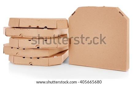 Stack of pizza boxes, isolated on white