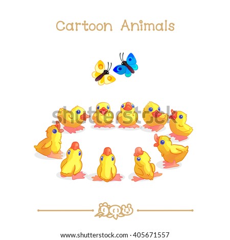 vector pic series Cartoon Animals. Amusing Animals. Little yellow ducklings sitting in circle. Clip art isolated on transparent background. EPS10 without mesh
