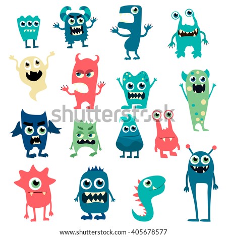 Cartoon flat monsters big set icons. Colorful kids toy cute monster. Vector EPS10
 Royalty-Free Stock Photo #405678577