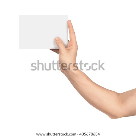 the fingers of the hand holding blank card isolated on white background