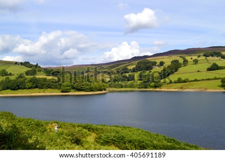 Ladybower reservoir in Derbyshire, England UK Royalty-Free Stock Photo #405691189
