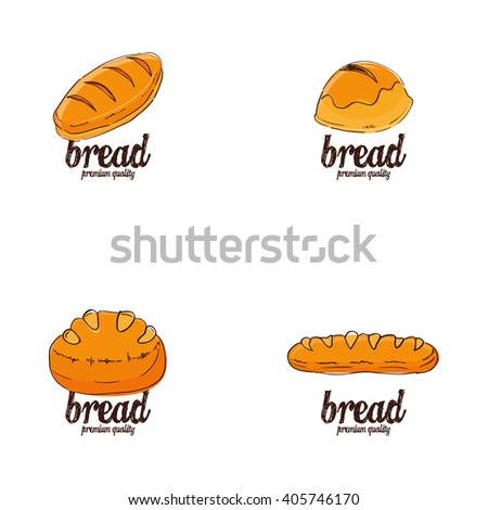 Set of sketches of breads on a white background