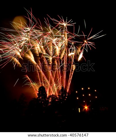 Colorful fireworks display at night for celebrating