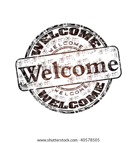 Brown grunge rubber stamp with the word welcome written inside the stamp