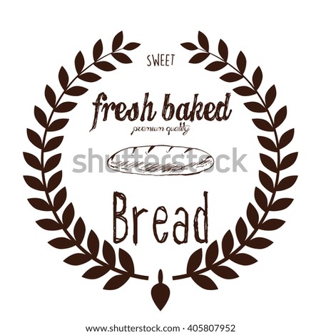Isolated retro emblem with a laurel wreath, text and a bread