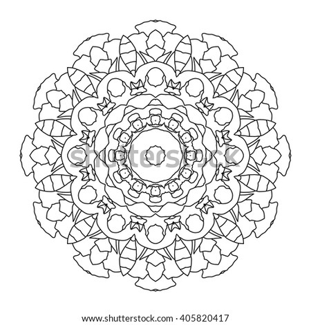 Beautiful Vector Mandala. Black drawing isolated on white. Design for coloring book page for kids and adults. Patterned Design Element. Zentangle style