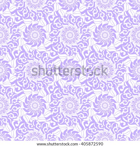 Seamless creative hand-drawn pattern of stylized flowers in pale violet and white colors. Vector illustration.