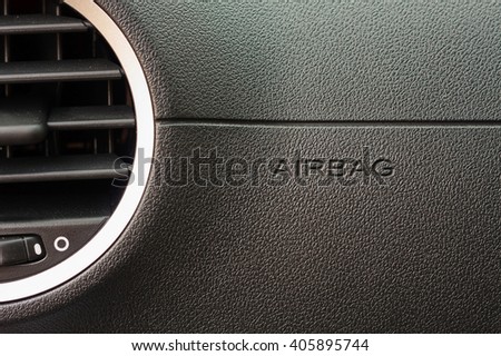 close up airbag sign in the car
