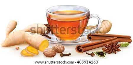 Tea witch masala spices on white background. Vector illustration Royalty-Free Stock Photo #405914260